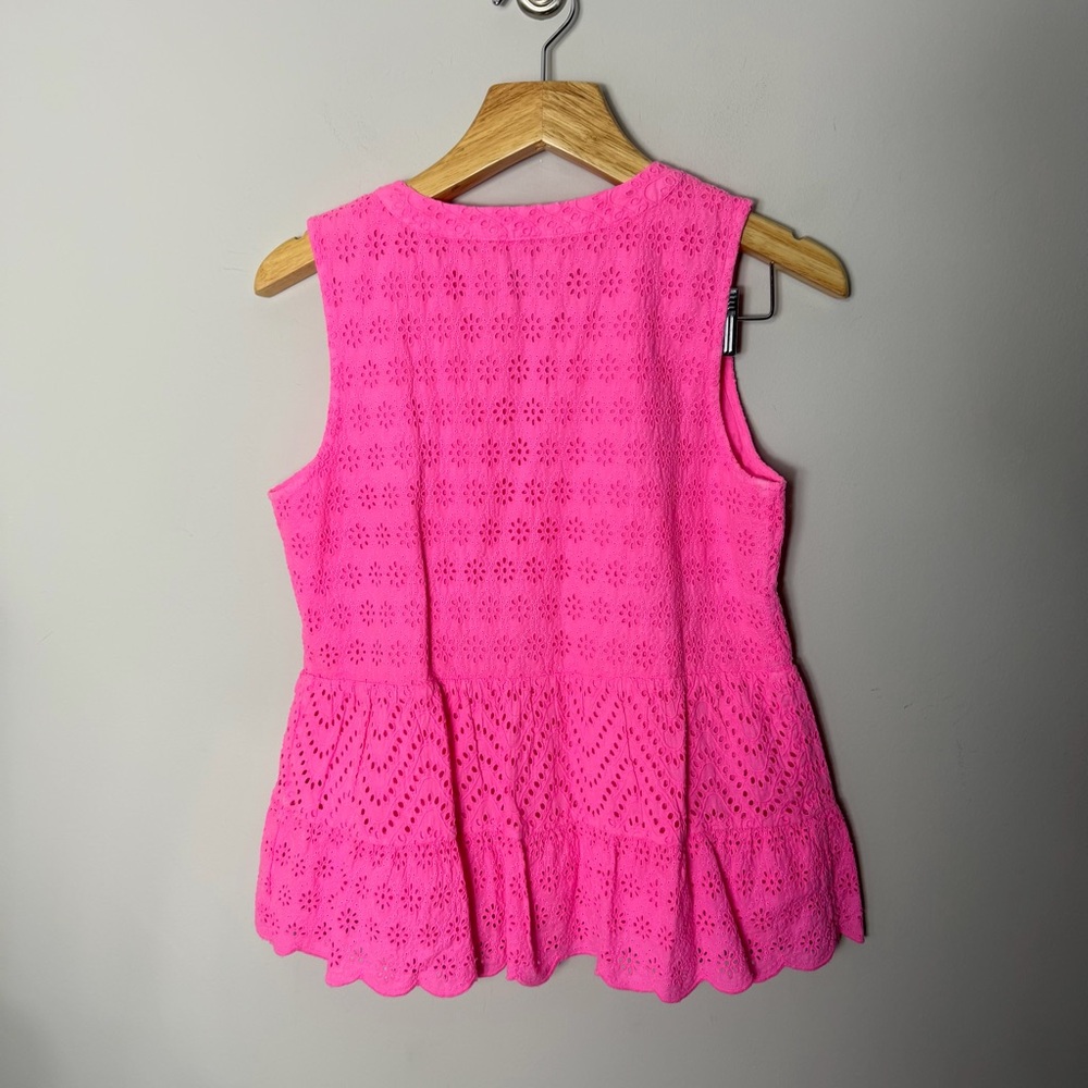 Vineyard Vines Pink Cotton Eyelet Tiered Sleeveless Top Tassels Size Small 1119 - Picture 7 of 8